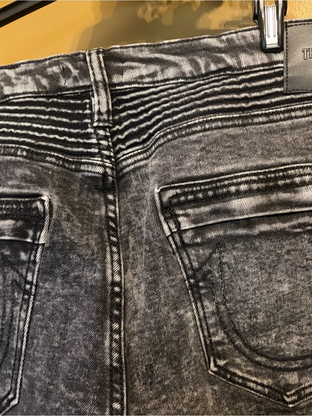 True Religion Men's Slim Straight Black Gray Acid Wash Jeans
